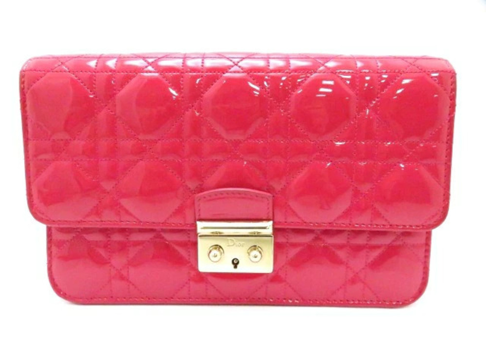 Christian Dior Shoulder Bag Chain Cannage Pink Enamel